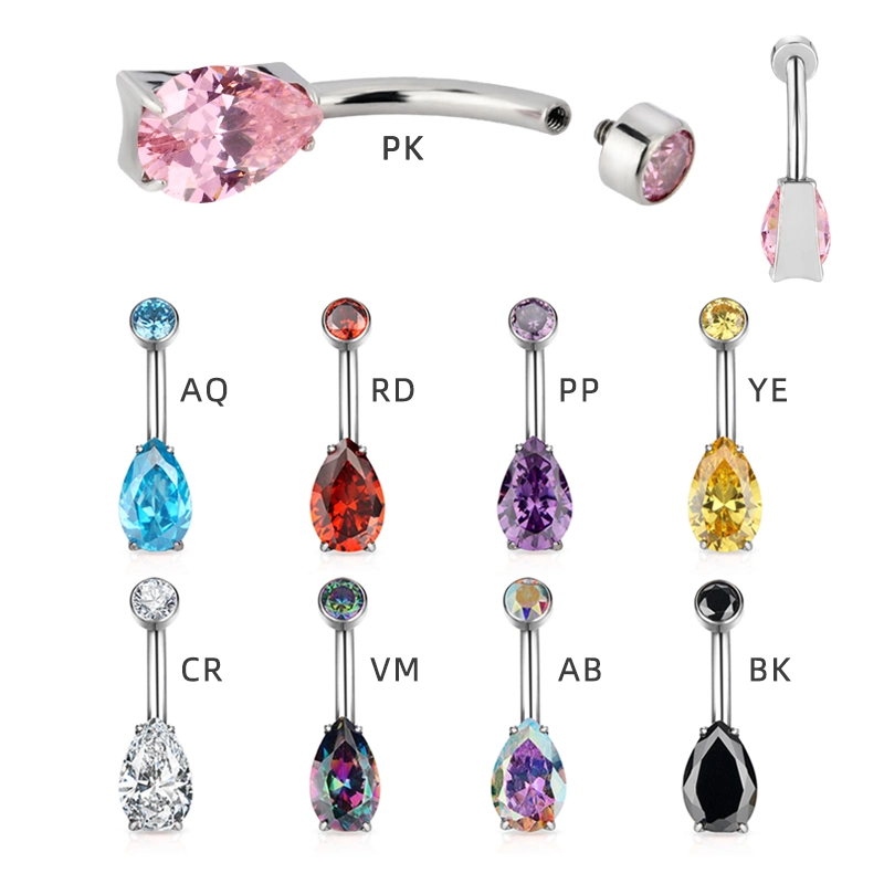 Hot ASTM F136 Titanium CZ Top and Pear CZ Stone Back Belly Button Rings Navel Rings Body Piercing for Women Jewelry