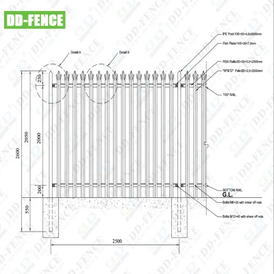 Seção W Pálido 50*50*6mm Ângulo Ferro Segurança Parede de Concreto Aço Paliçada Esgrima Ipe Post Design Galvanizado Mergulhado a Quente ou Revestimento a Pó